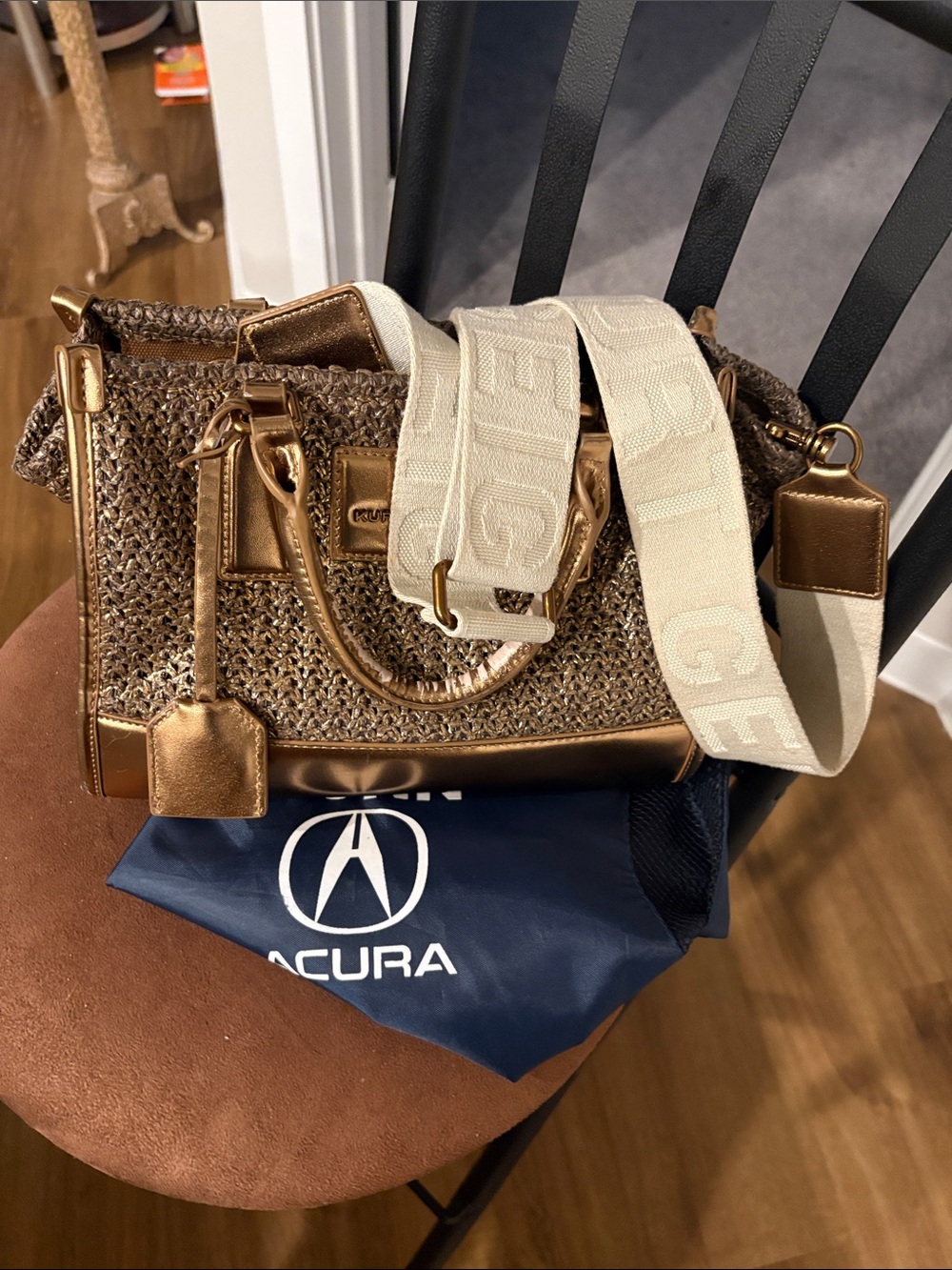 Kurt Geiger Metallic Gold Woven Satchel